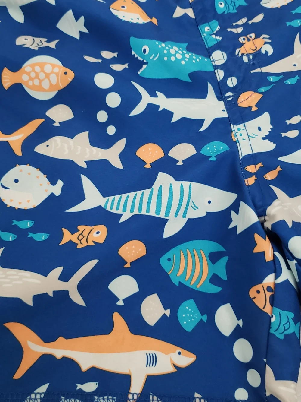 Kids Blue Shark & Fish Swim Trunks